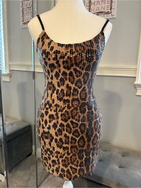 Leopard Sequin Bodycon Dress  Size Small New